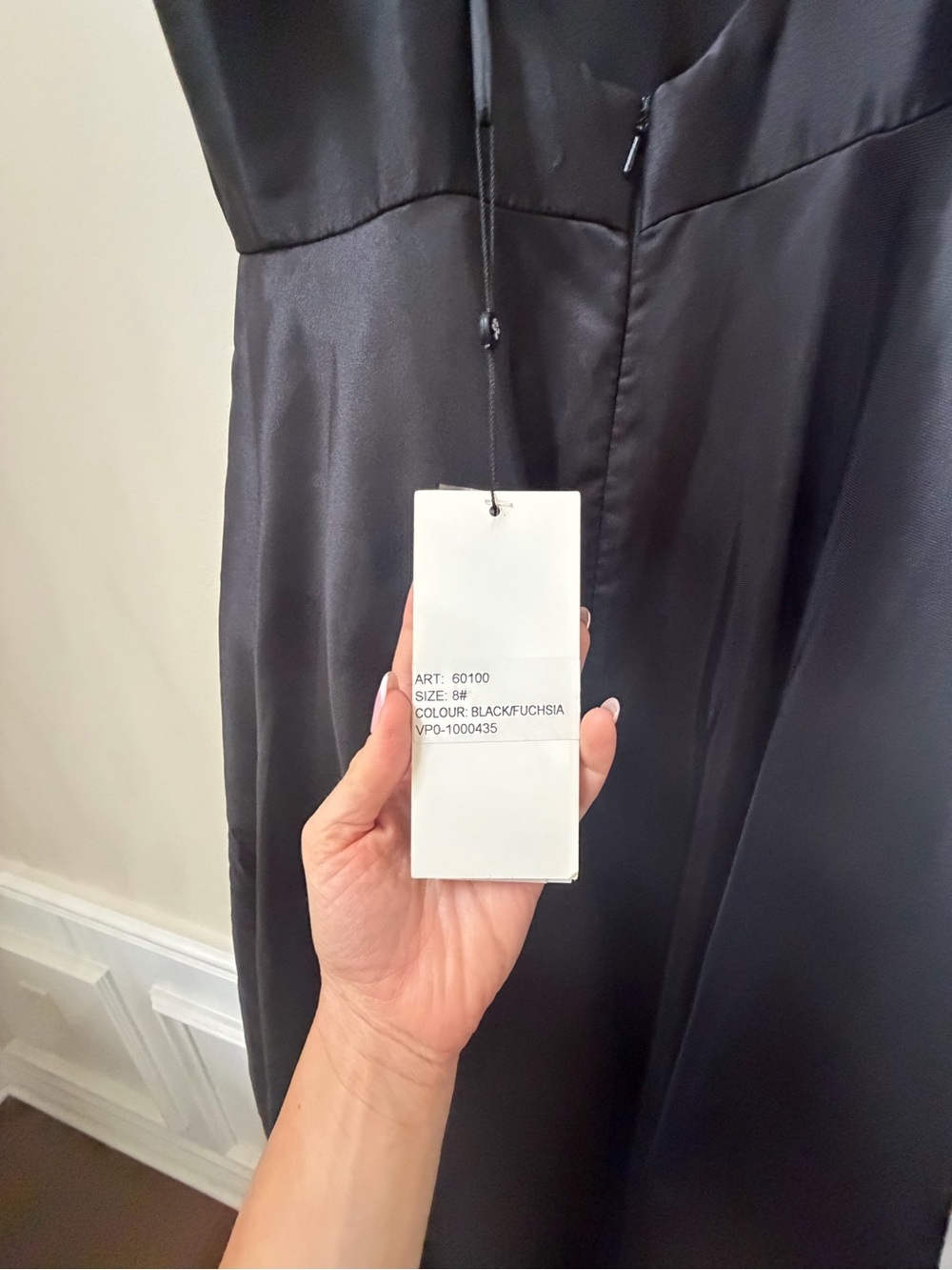 Black Satin Dress by Hannah's Boutique with Fuchsia Lining - Picture 11 of 15